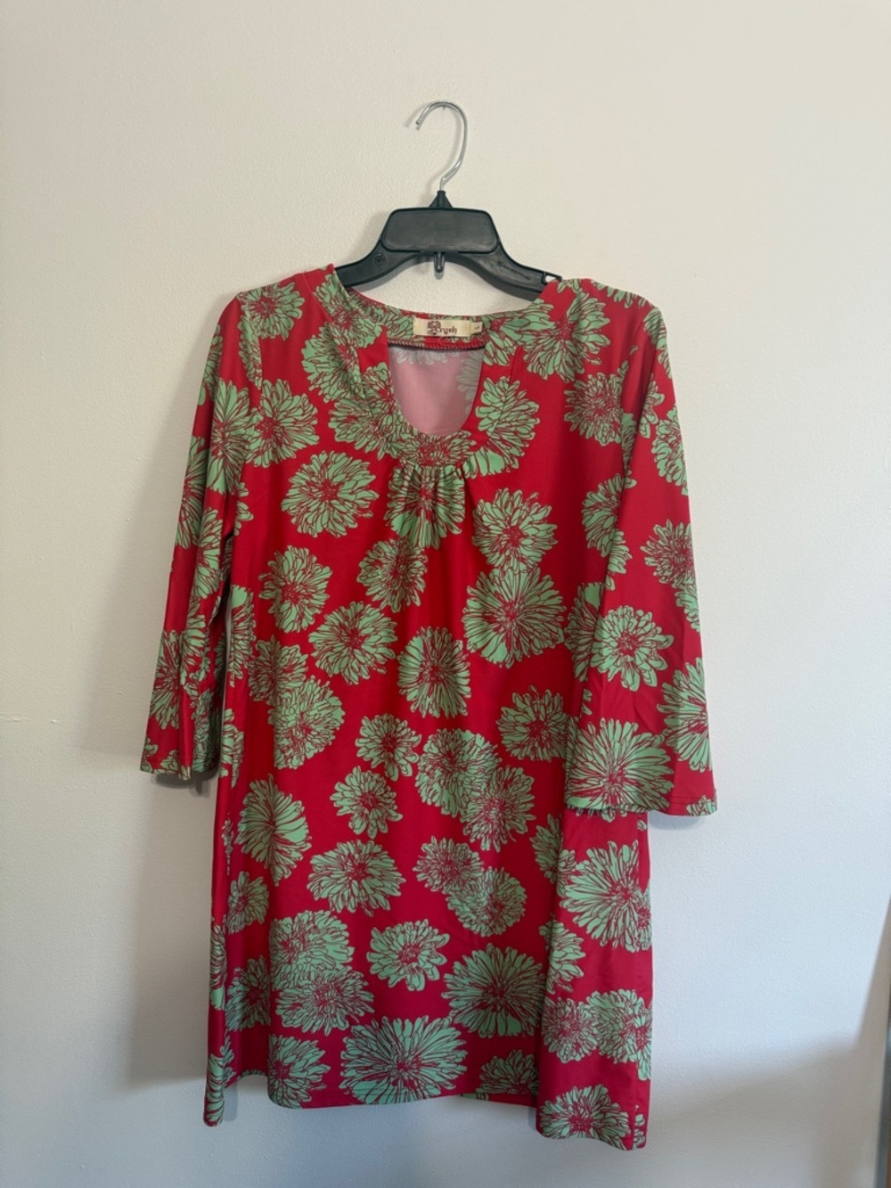 Aryeh coral and mint green 3/4 length sleeve lightweight floral dress
